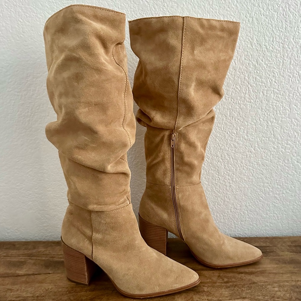 Steve Madden Haimi Heeled Boots Tan Suede, Size 8